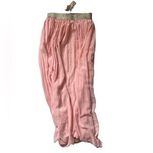 4/20$ Pink chiffon maxi skirt S/M with gold elastic waist